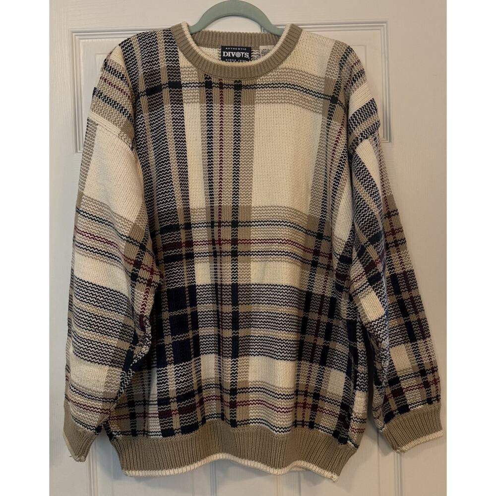 VTG Golf Sweater Men's LG Cream Pullover‎ Thick Heavy GrandpaCore Cabincore Warm
